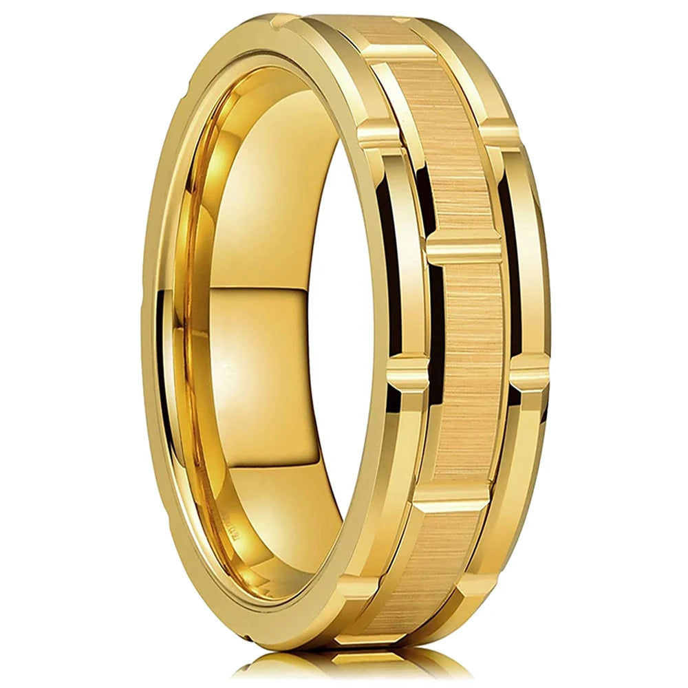 Mode 8mm Red Groove Edge Beveled Steel Stainless Steel Celtic Dragon Rings for Men Zircon Inlay Carbon Fiber Ring Men WeddingBand