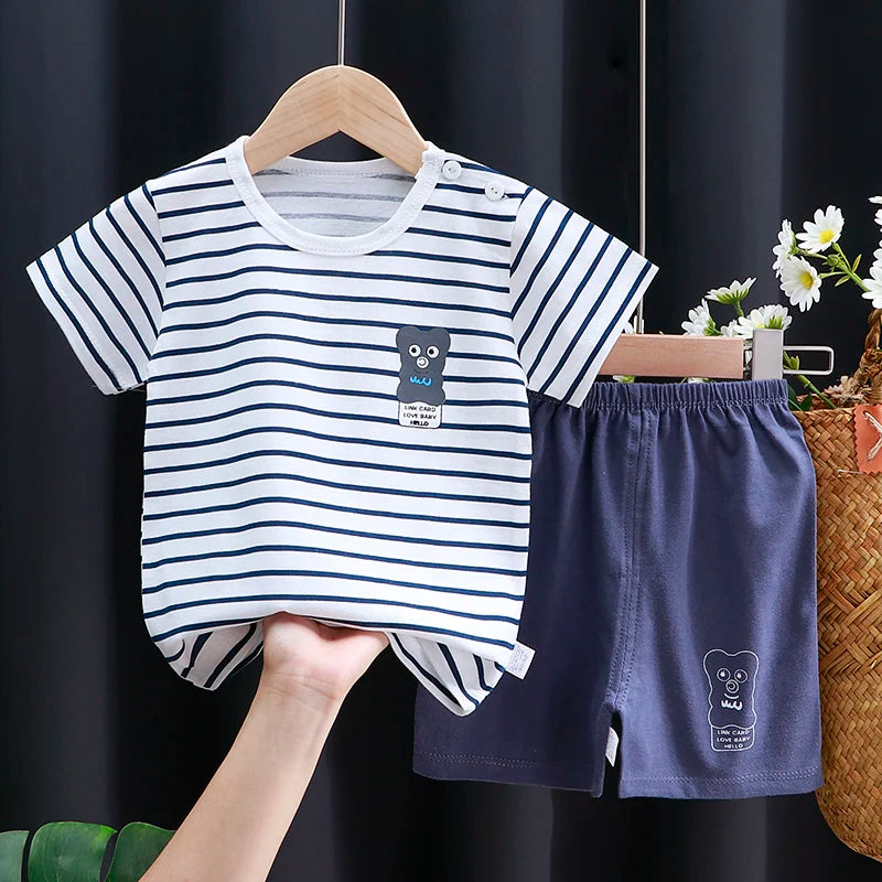 Ensemble de vêtements pour enfants T-shirt bébé garçon/fille + Shorts Vêtements d’été Coton Dessin animé Casual Garçons Survêtement Enfants Ensemble de vêtements pour bébé