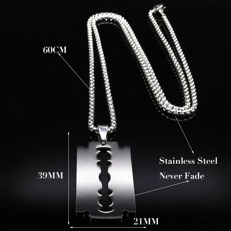 Colliers pendentifs de rasoir de lame gothique Hommes Collier de chaîne en acier inoxydable de couleur noire Bijoux esthétiques collier homme N423S01