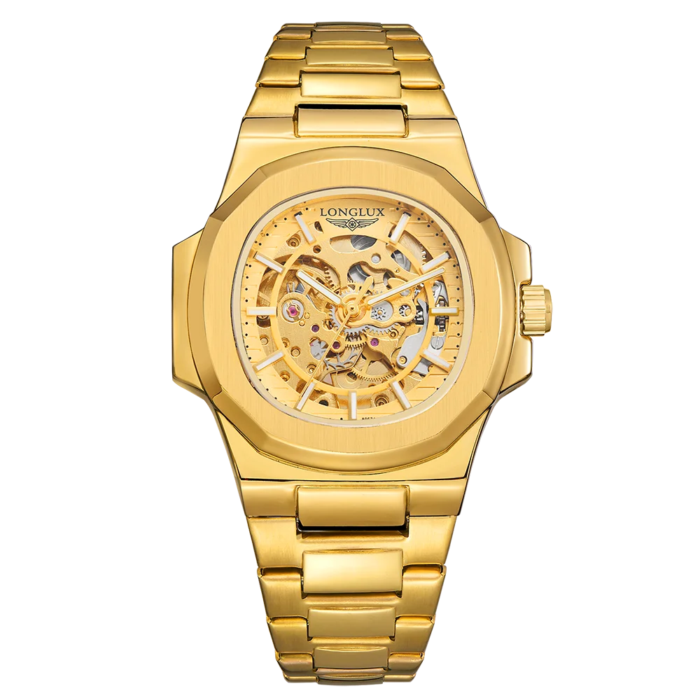 LONGLUX montre automatique pour homme luxe en gros montres-bracelets mécaniques squelette en acier inoxydable montre étanche