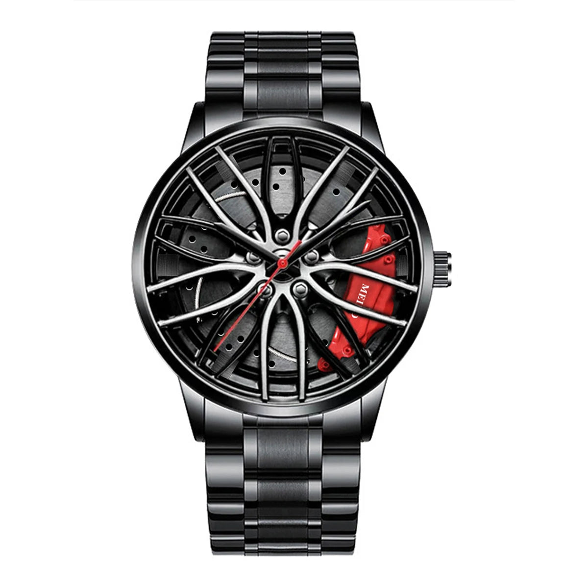 Montres de sport pour hommes de mode Roue de voiture 3d Bande de voiture en acier inoxydable Montre-bracelet Montre à quartz