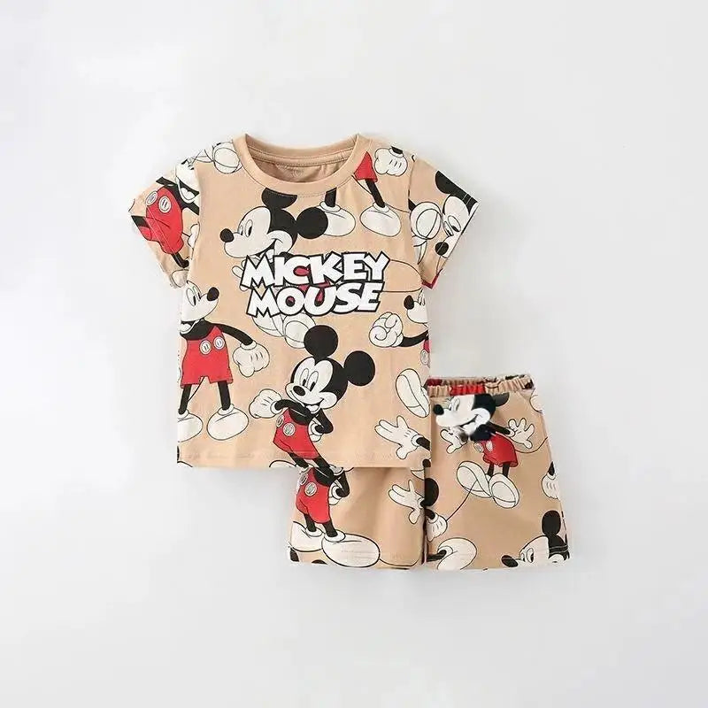 Nouveau Ensemble Disney Baby Kids Vêtements Set Mickey Mouse Print T-shirt+short Deux Pièces Mode Enfants Fille Garçon Survêtement 100% Coton