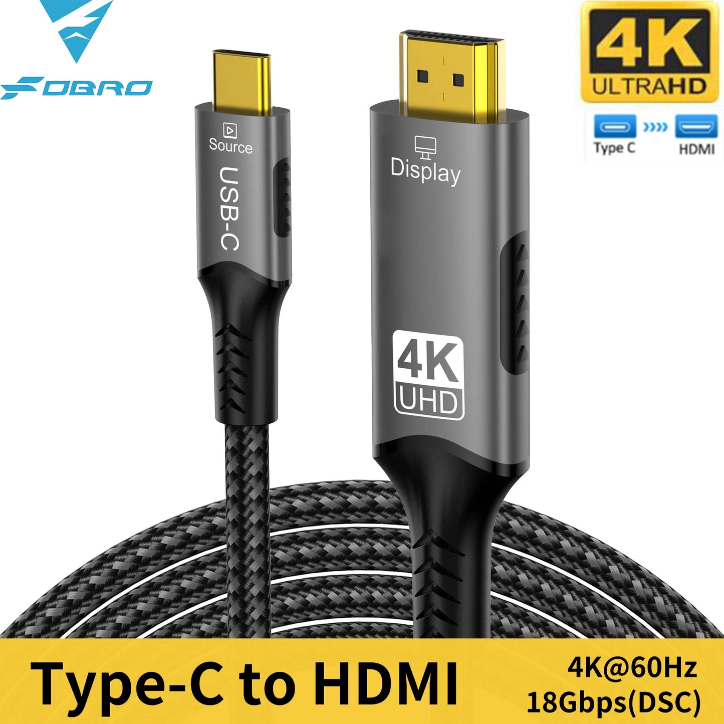 Câble USB C vers HDMI 8K@60Hz 4K@120Hz Câble HDTV de type C vers HDMI pour convertisseur de télévision MacBook Air iPad Adaptateur HDMI USB-C