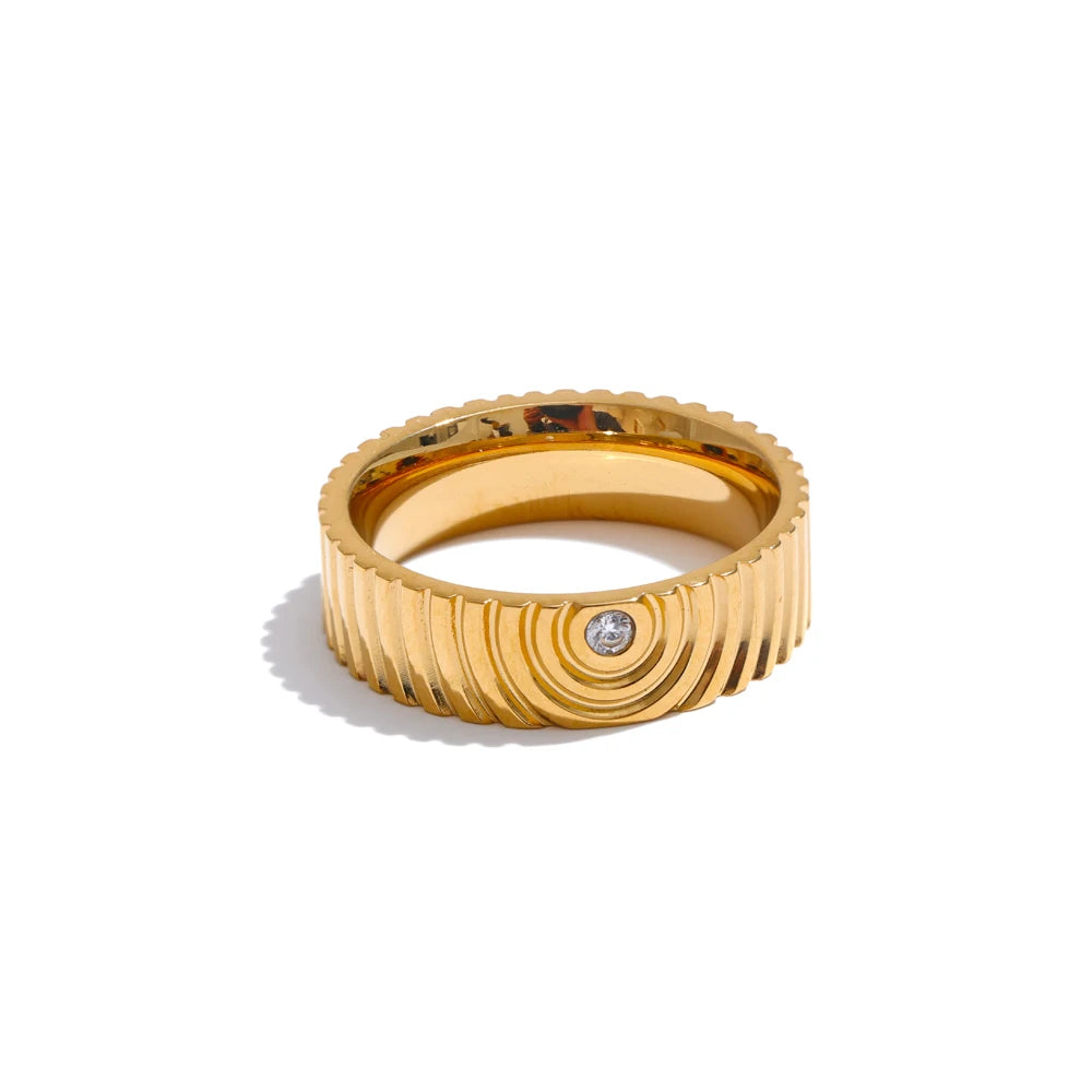 Yhpup 6789# Arrivée en acier inoxydable rond rayé zircon anneau de haute qualité minimaliste doigt bijoux de mode Bijoux Femme