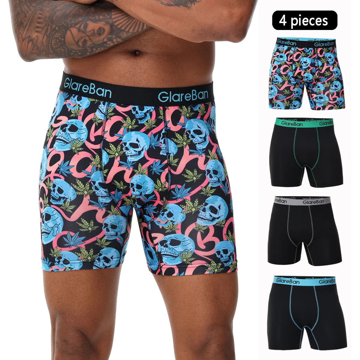 4pcs Set Mid-Long Boxer Shorts Hommes Sous-vêtements Homme Sous-vêtements pour Hommes Homme Boxershorts Slips Soft Panties Marque Sexy