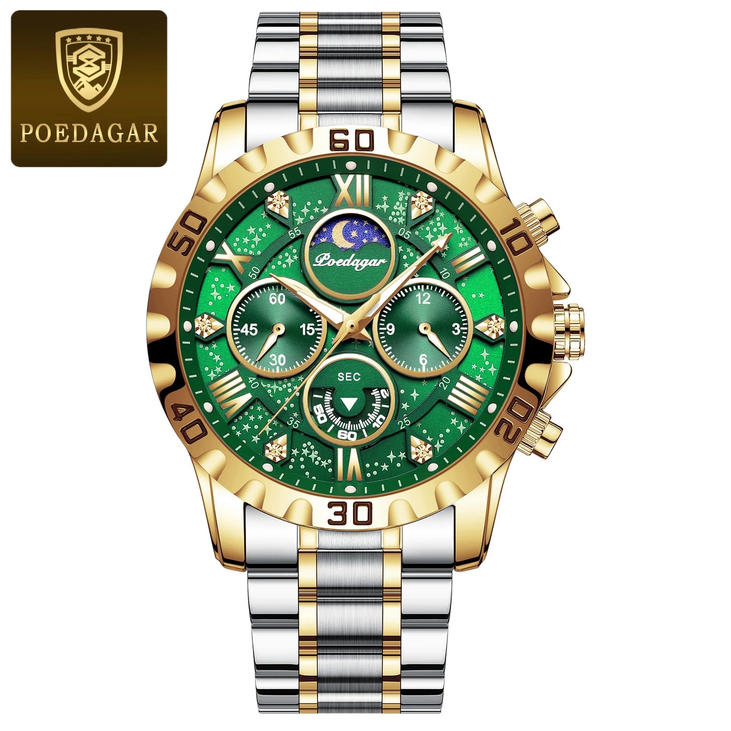 POEDAGAR Montre de luxe pour homme Quartz Sports étanche Lumineux en acier inoxydable Chronographe Hommes Montres Horloge Reloj Reloj