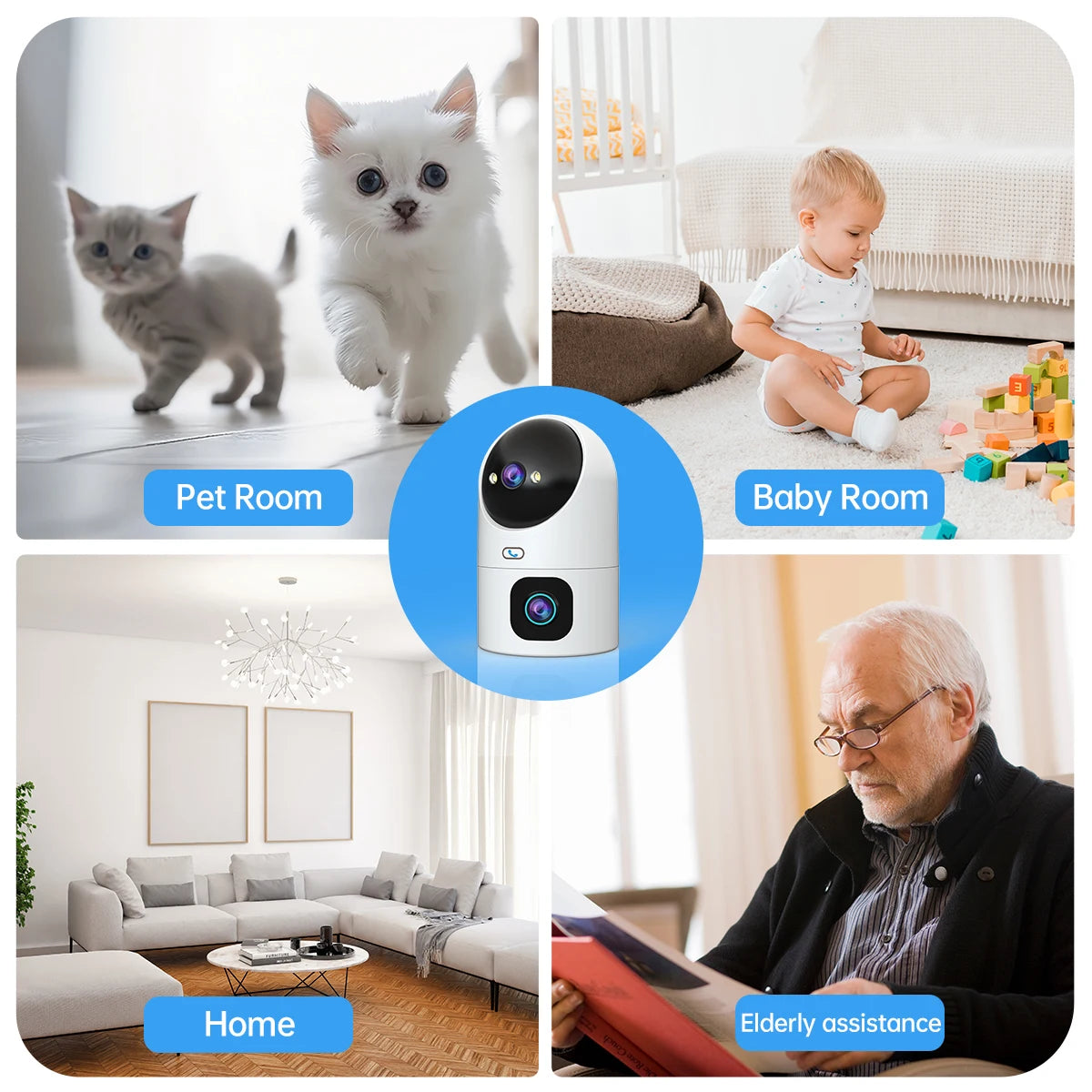 Caméra IP 5G WiFi Double Objectif Maison Intelligente Caméra De Surveillance Intérieure Suivi Automatique Sécurité Bébé Moniteur