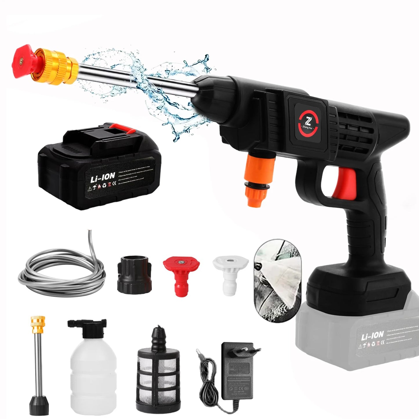 50Bar Nettoyeur haute pression sans fil Laveuse Spray Pistolet à eau Machine de nettoyage à l'eau sous pression pour batterie Makita 21V