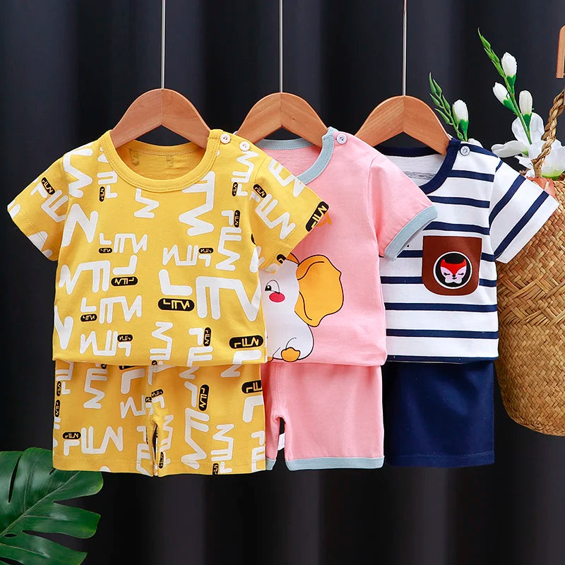 Ensemble de vêtements pour enfants T-shirt bébé garçon/fille + Shorts Vêtements d’été Coton Dessin animé Casual Garçons Survêtement Enfants Ensemble de vêtements pour bébé