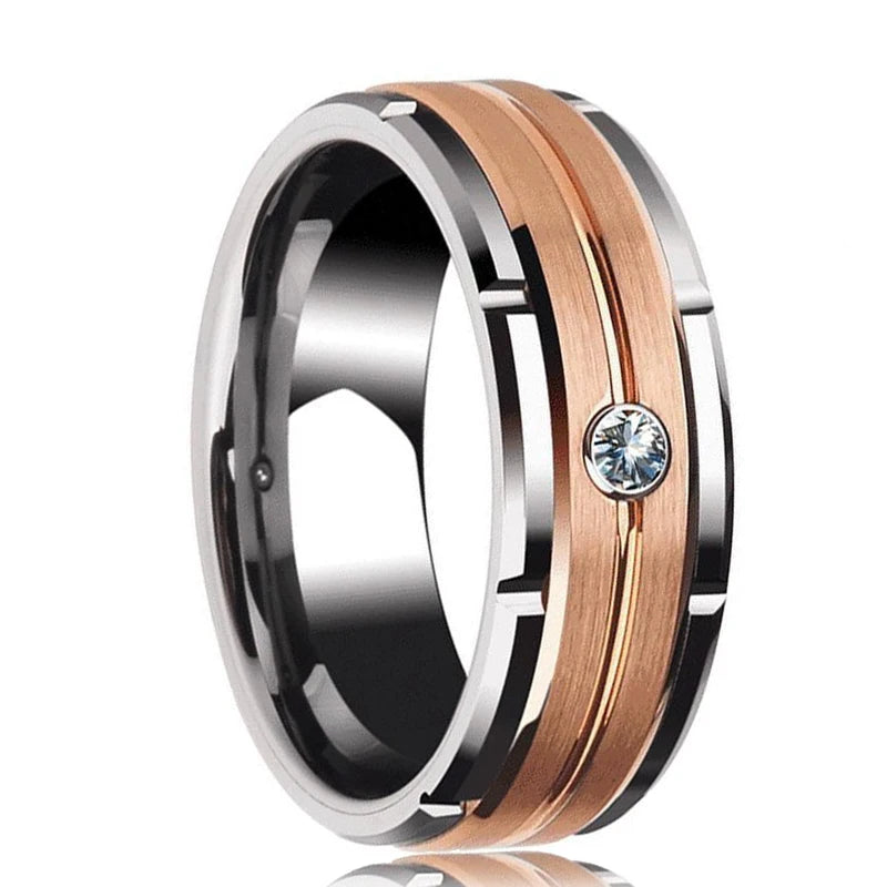Mode 8mm Red Groove Edge Beveled Steel Stainless Steel Celtic Dragon Rings for Men Zircon Inlay Carbon Fiber Ring Men WeddingBand