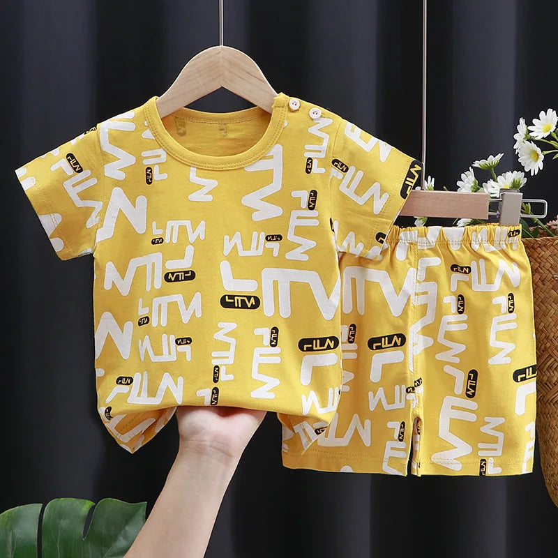 Ensemble de vêtements pour enfants T-shirt bébé garçon/fille + Shorts Vêtements d’été Coton Dessin animé Casual Garçons Survêtement Enfants Ensemble de vêtements pour bébé