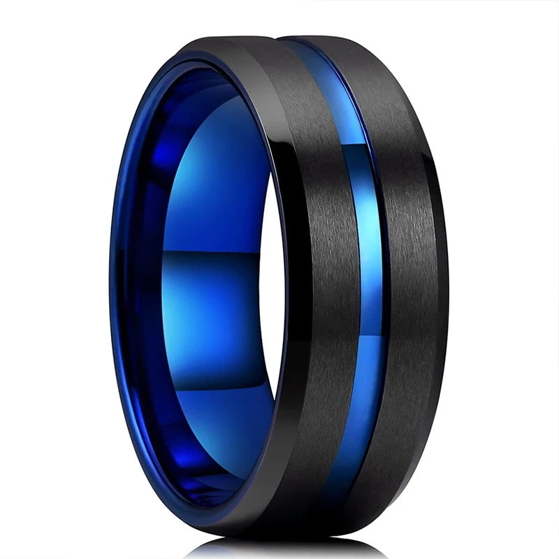 Mode 8mm Red Groove Edge Beveled Steel Stainless Steel Celtic Dragon Rings for Men Zircon Inlay Carbon Fiber Ring Men WeddingBand