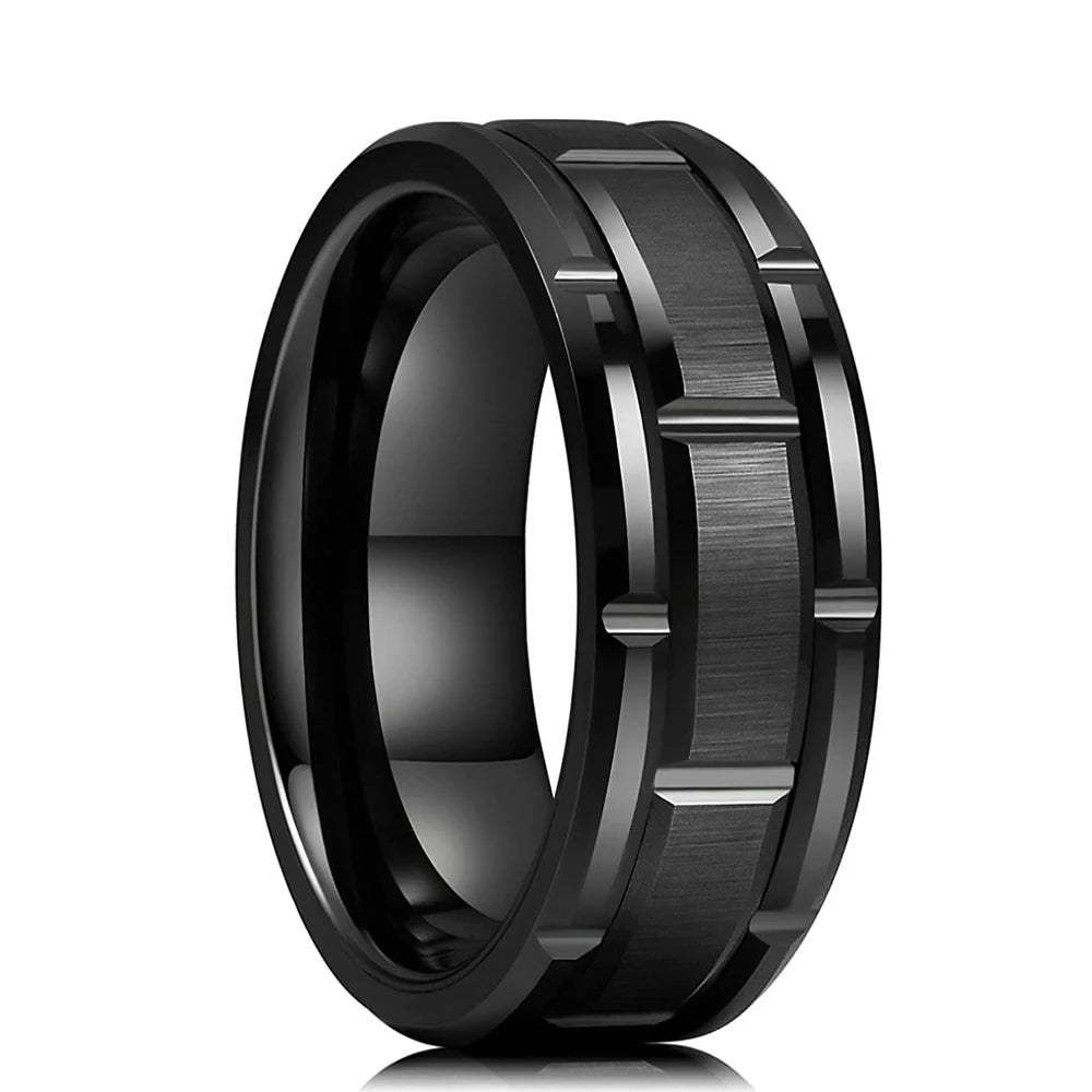 Mode 8mm Red Groove Edge Beveled Steel Stainless Steel Celtic Dragon Rings for Men Zircon Inlay Carbon Fiber Ring Men WeddingBand