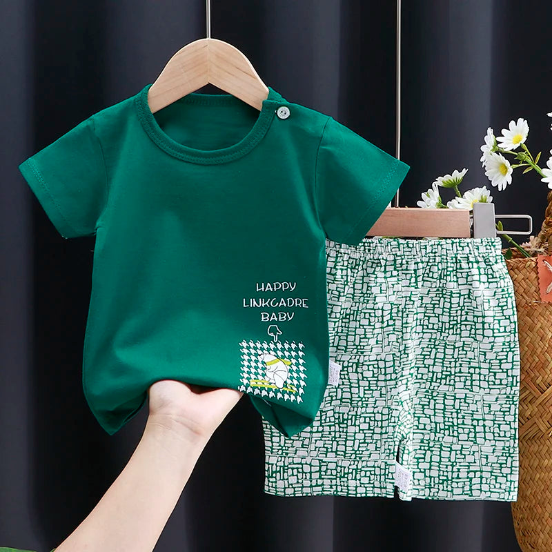 Ensemble de vêtements pour enfants T-shirt bébé garçon/fille + Shorts Vêtements d’été Coton Dessin animé Casual Garçons Survêtement Enfants Ensemble de vêtements pour bébé