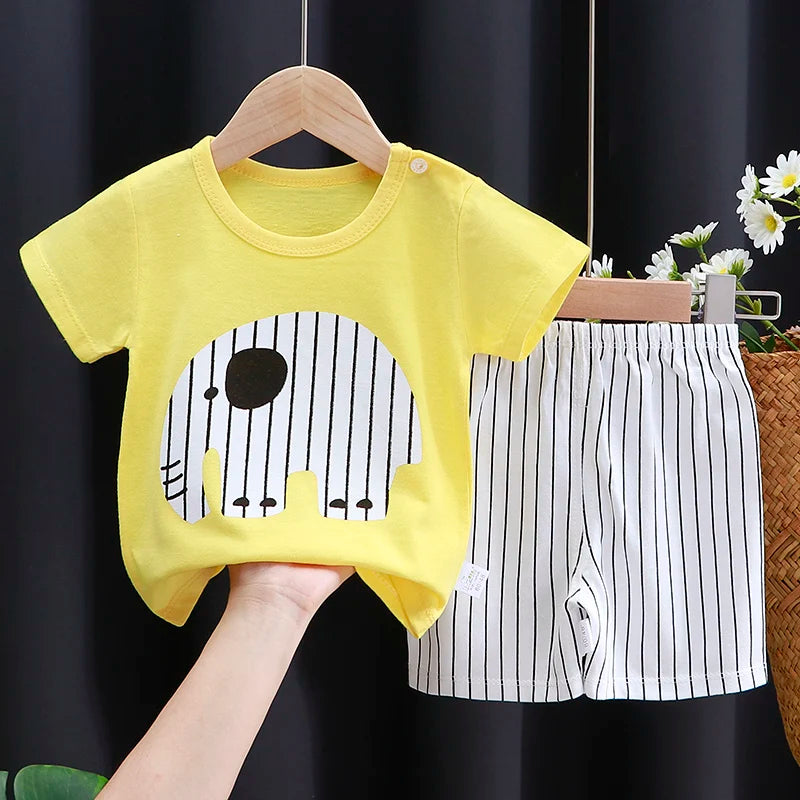 Ensemble de vêtements pour enfants T-shirt bébé garçon/fille + Shorts Vêtements d’été Coton Dessin animé Casual Garçons Survêtement Enfants Ensemble de vêtements pour bébé