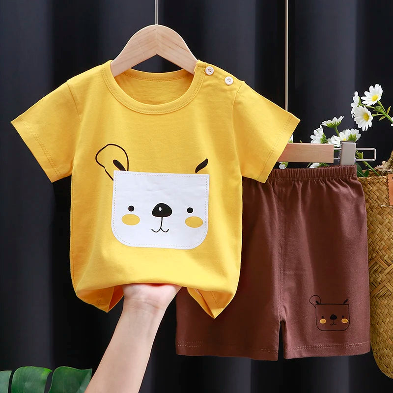 Ensemble de vêtements pour enfants T-shirt bébé garçon/fille + Shorts Vêtements d’été Coton Dessin animé Casual Garçons Survêtement Enfants Ensemble de vêtements pour bébé