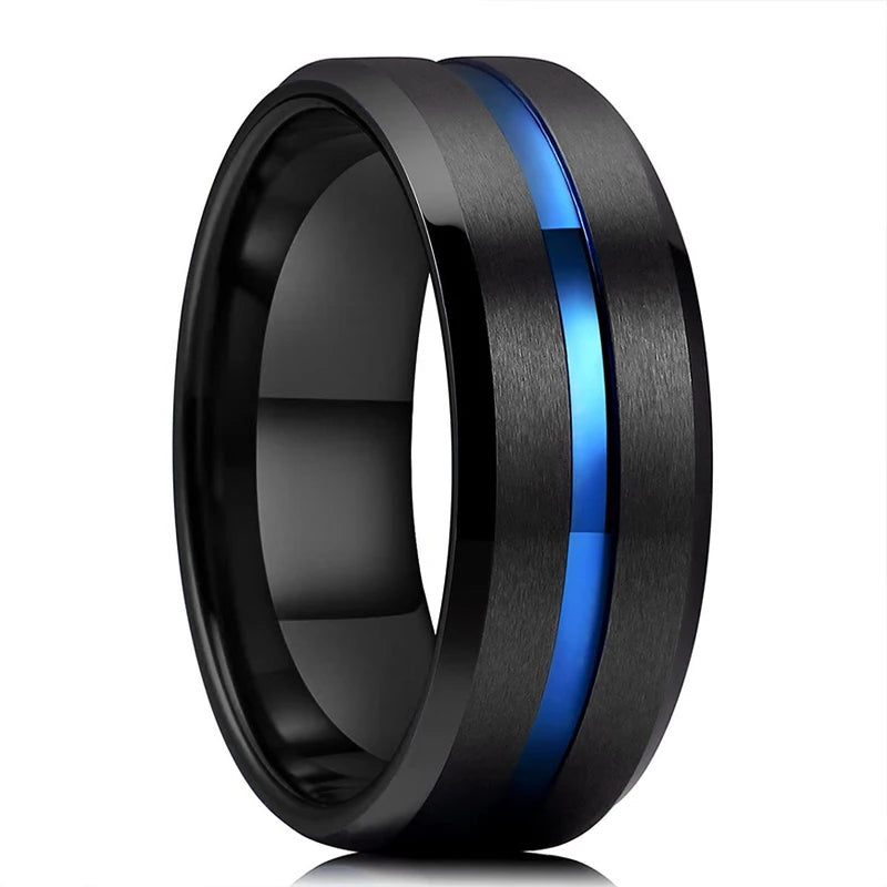 Mode 8mm Red Groove Edge Beveled Steel Stainless Steel Celtic Dragon Rings for Men Zircon Inlay Carbon Fiber Ring Men WeddingBand
