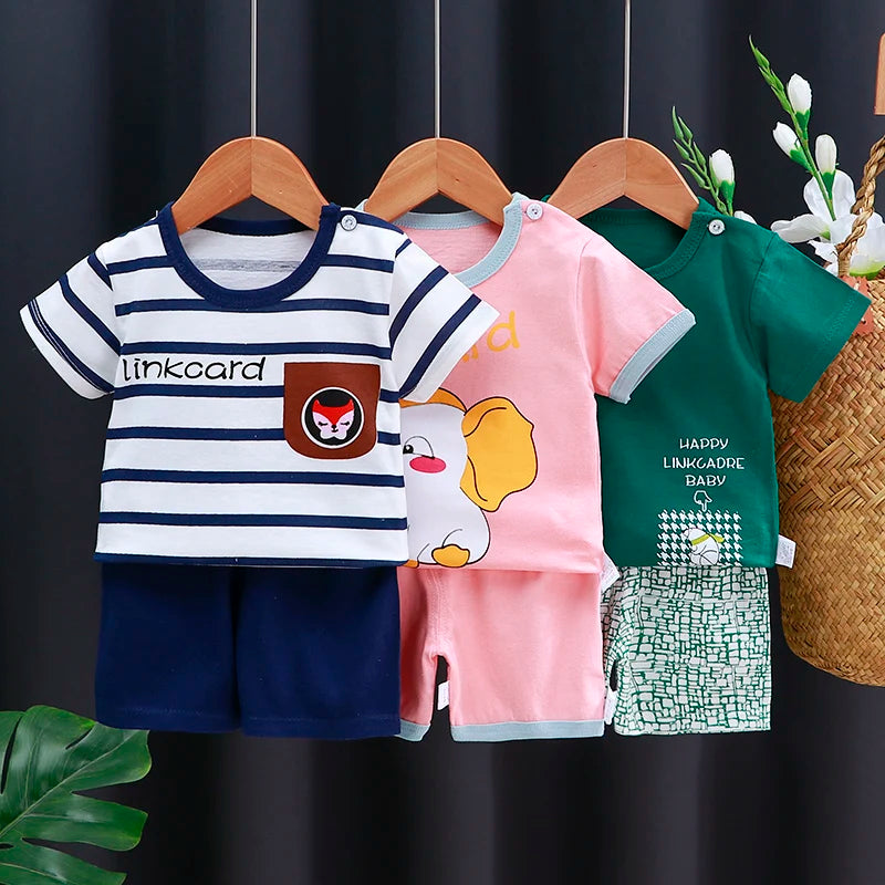 Ensemble de vêtements pour enfants T-shirt bébé garçon/fille + Shorts Vêtements d’été Coton Dessin animé Casual Garçons Survêtement Enfants Ensemble de vêtements pour bébé