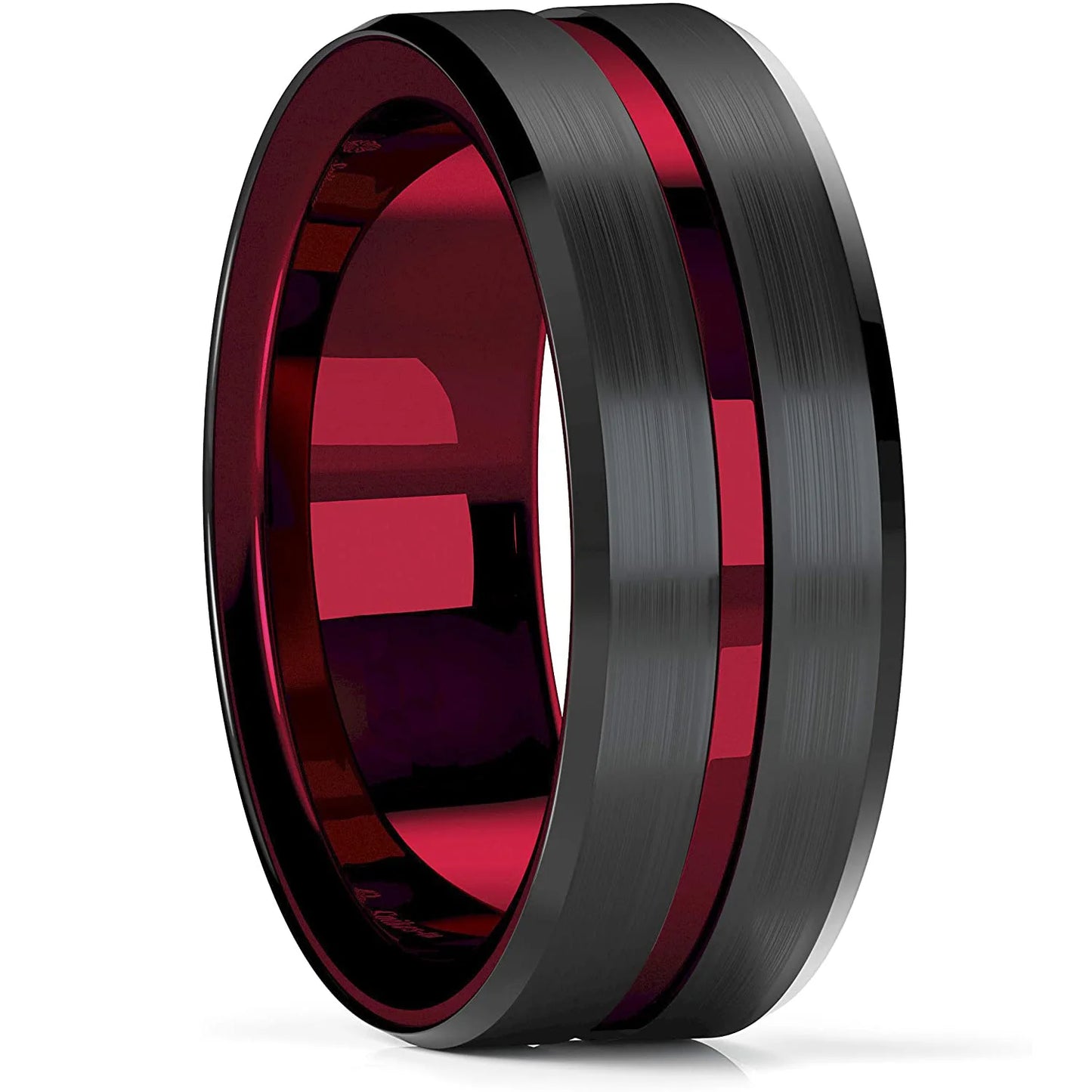 Mode 8mm Red Groove Edge Beveled Steel Stainless Steel Celtic Dragon Rings for Men Zircon Inlay Carbon Fiber Ring Men WeddingBand