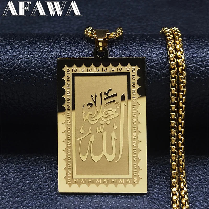 Acier inoxydable Musulman Islamique Coran Allah Chaîne Colliers Or Couleur Géométrie Pendentifs Colliers Bijoux colliers N2280S02