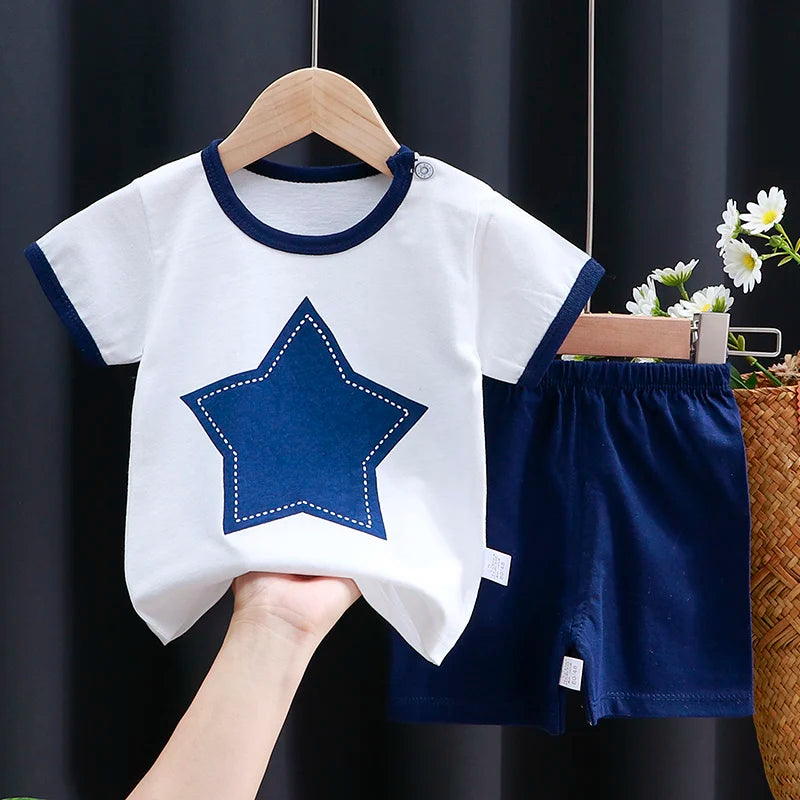 Ensemble de vêtements pour enfants T-shirt bébé garçon/fille + Shorts Vêtements d’été Coton Dessin animé Casual Garçons Survêtement Enfants Ensemble de vêtements pour bébé