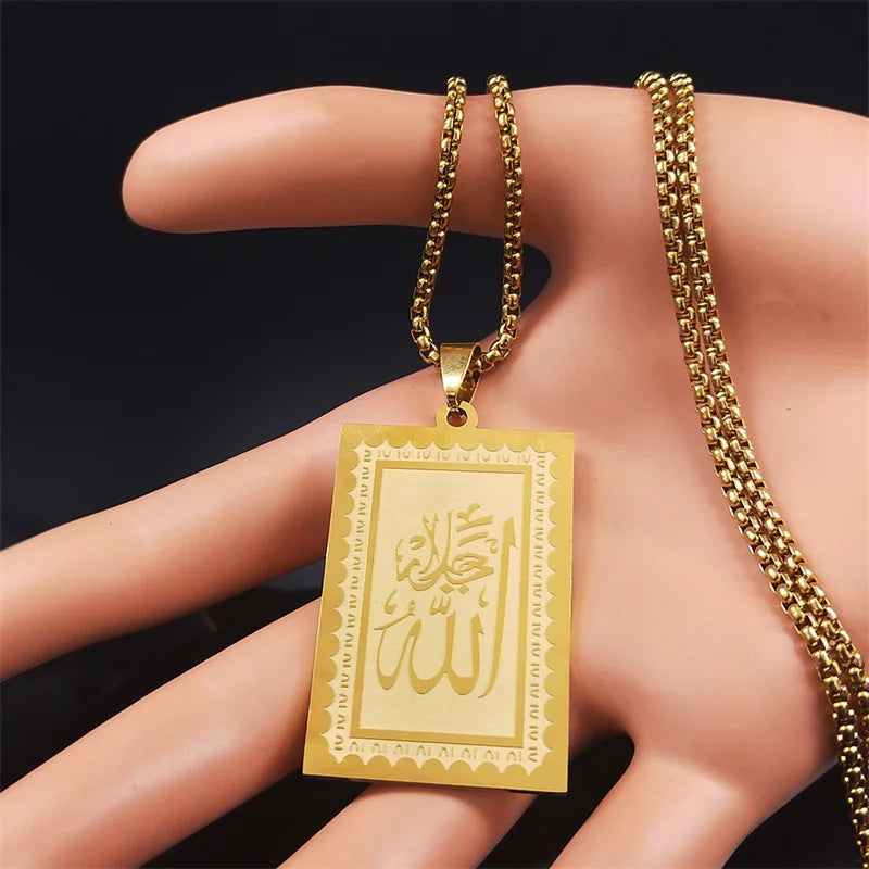 Acier inoxydable Musulman Islamique Coran Allah Chaîne Colliers Or Couleur Géométrie Pendentifs Colliers Bijoux colliers N2280S02