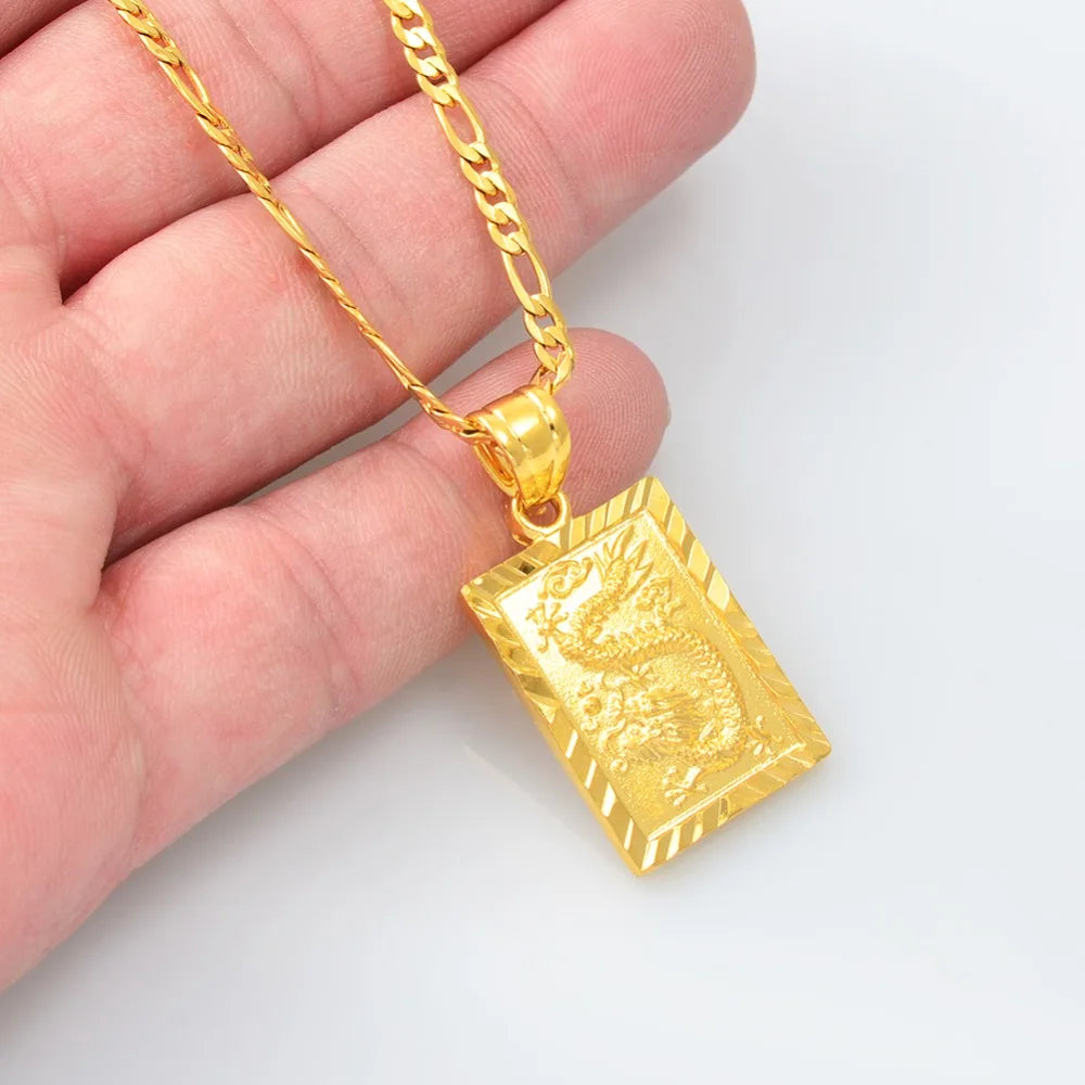 Collier pendentif dragon de bon augure Anniyo pour femmes Bijoux pour hommes Chinois « FU » Bénédiction Richesse de bon augure Longévité #006809