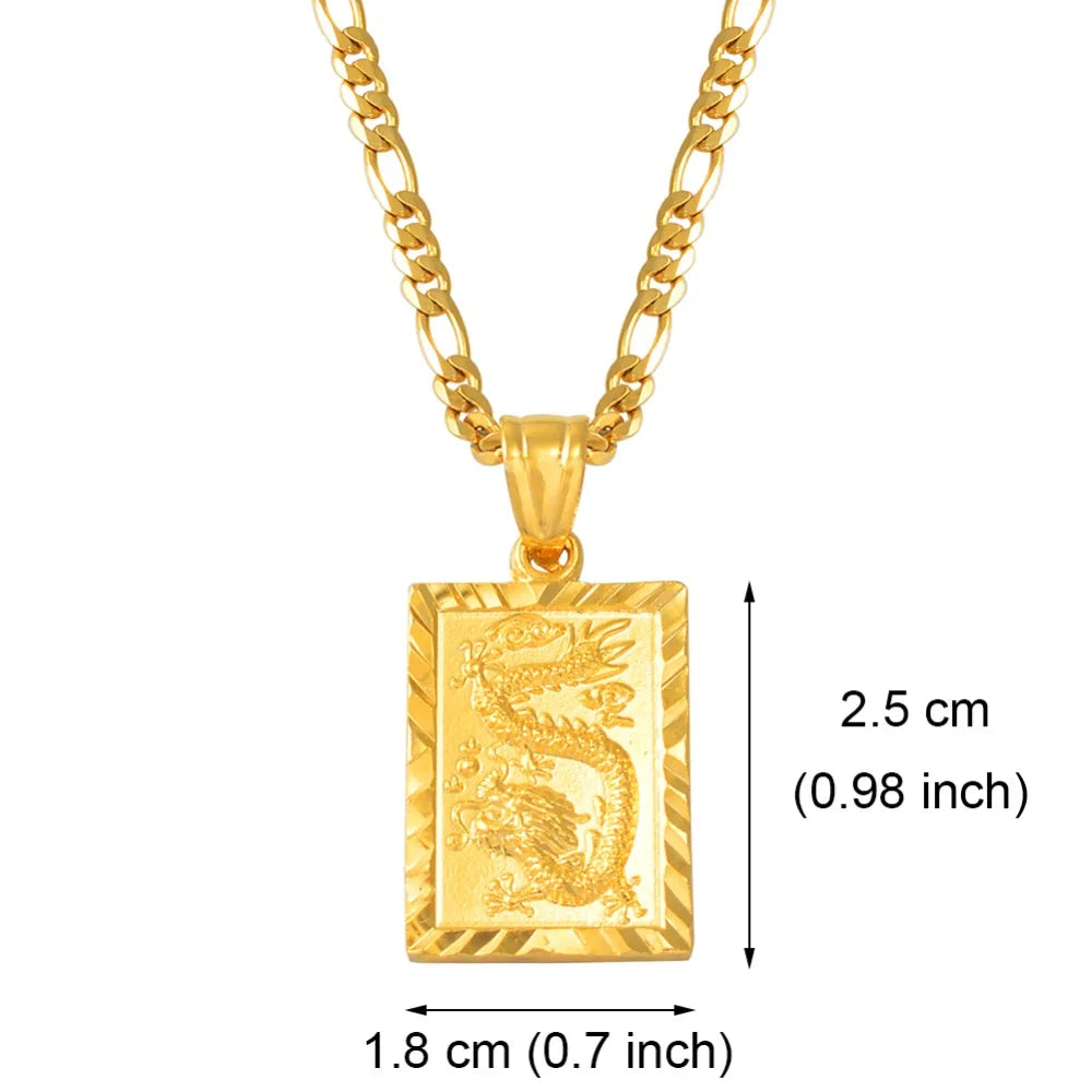 Collier pendentif dragon de bon augure Anniyo pour femmes Bijoux pour hommes Chinois « FU » Bénédiction Richesse de bon augure Longévité #006809