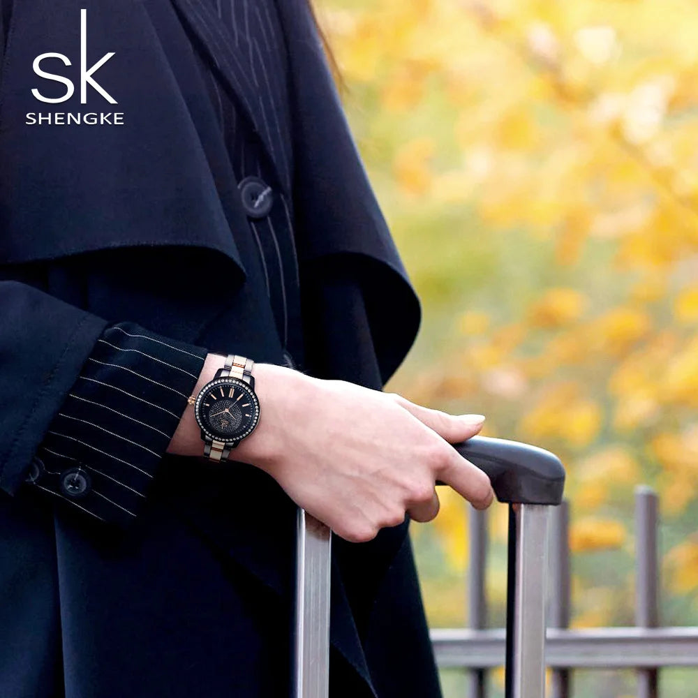 Shengke montre en or Rose femmes montres à Quartz haut pour femme marque cristal de luxe femme montre-bracelet SK fille horloge Relogio Feminino