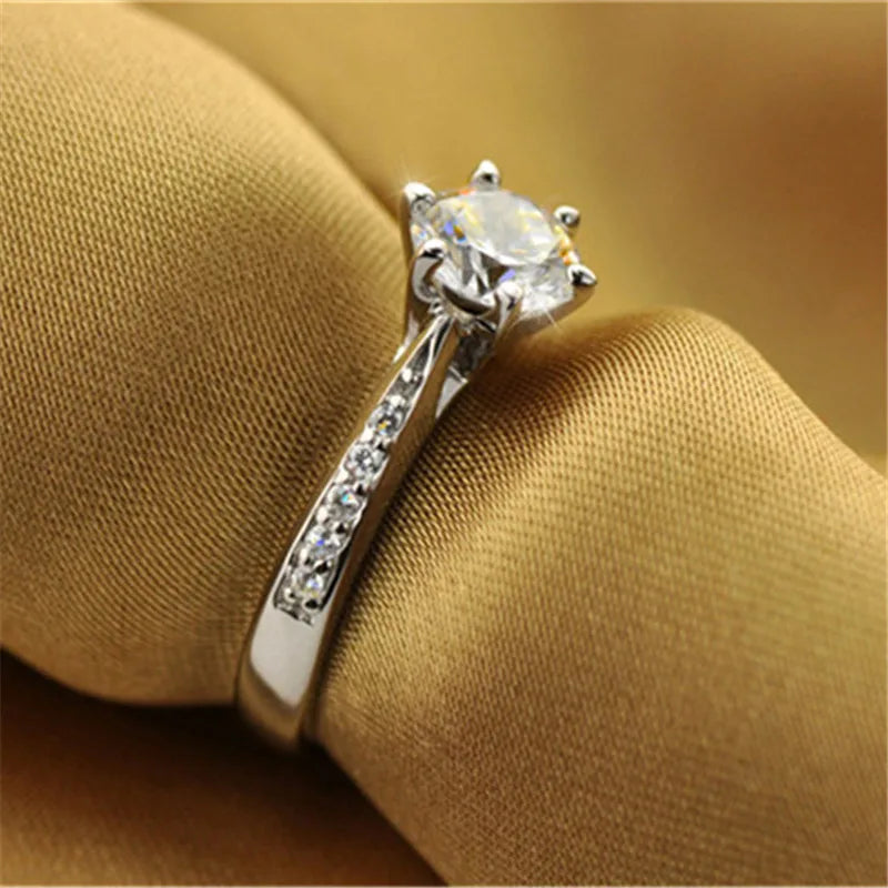 CC Bijoux Anneaux Pour Femmes Plaqué Argent Mariage Nuptial Zircone Rond Pierre Bague Bijoux Femme