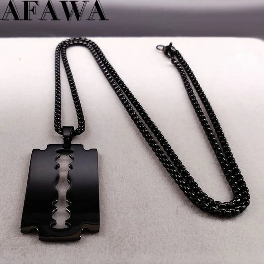 Colliers pendentifs de rasoir de lame gothique Hommes Collier de chaîne en acier inoxydable de couleur noire Bijoux esthétiques collier homme N423S01