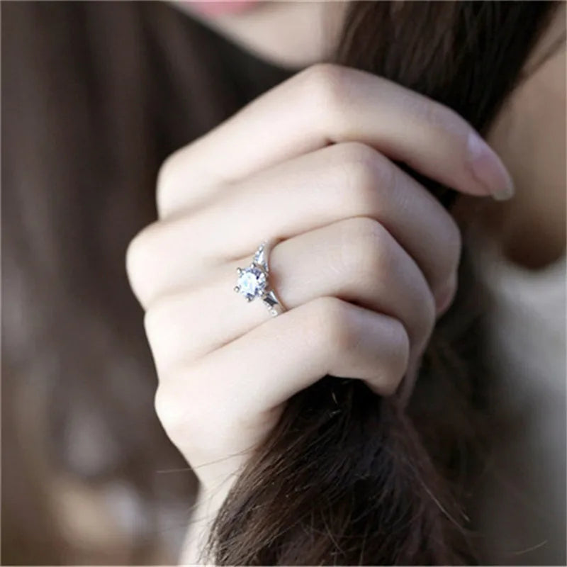 CC Bijoux Anneaux Pour Femmes Plaqué Argent Mariage Nuptial Zircone Rond Pierre Bague Bijoux Femme