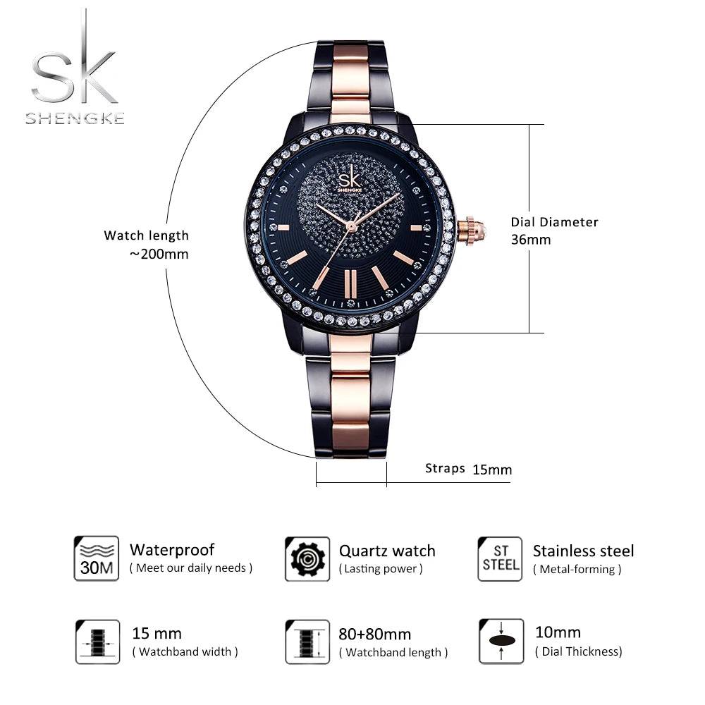 Shengke montre en or Rose femmes montres à Quartz haut pour femme marque cristal de luxe femme montre-bracelet SK fille horloge Relogio Feminino