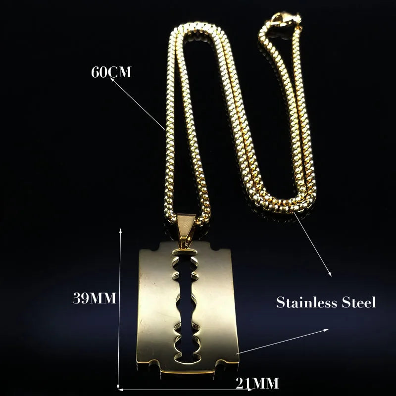 Colliers pendentifs de rasoir de lame gothique Hommes Collier de chaîne en acier inoxydable de couleur noire Bijoux esthétiques collier homme N423S01