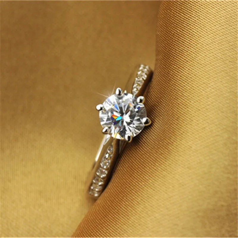 CC Bijoux Anneaux Pour Femmes Plaqué Argent Mariage Nuptial Zircone Rond Pierre Bague Bijoux Femme