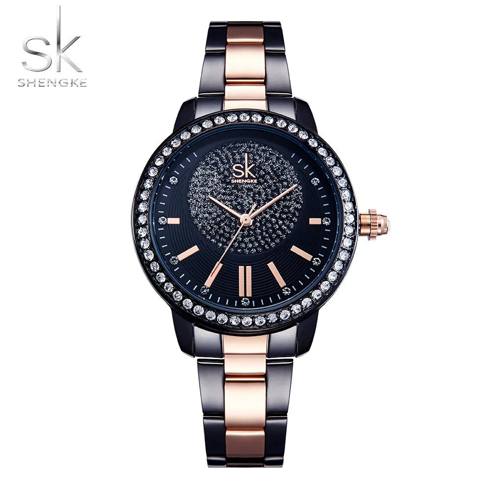 Shengke montre en or Rose femmes montres à Quartz haut pour femme marque cristal de luxe femme montre-bracelet SK fille horloge Relogio Feminino