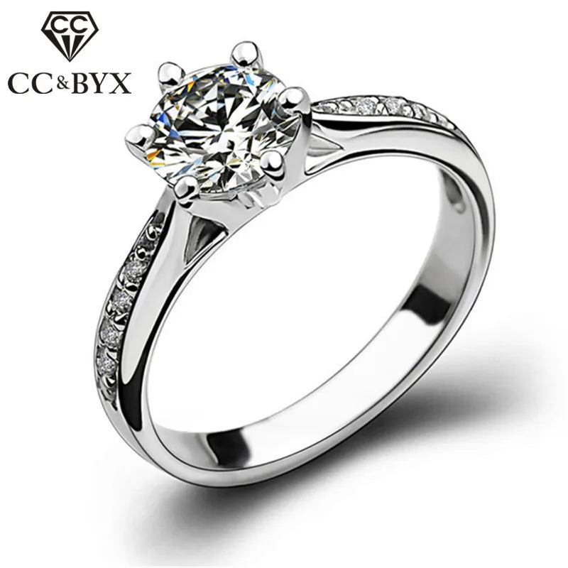CC Bijoux Anneaux Pour Femmes Plaqué Argent Mariage Nuptial Zircone Rond Pierre Bague Bijoux Femme