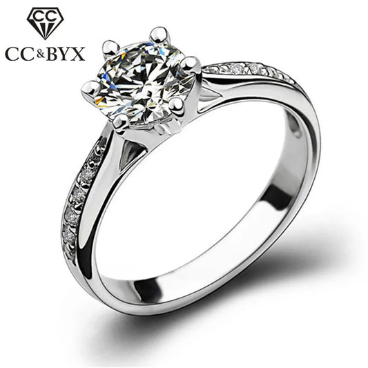 CC Bijoux Anneaux Pour Femmes Plaqué Argent Mariage Nuptial Zircone Rond Pierre Bague Bijoux Femme