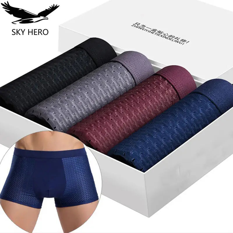 4pcs/Lot Culottes pour hommes Sous-vêtements pour hommes Pack Shorts Boxers Sous-vêtements Slip Homme Calzoncillos Bamboo Hole Large Size 5XL6XL7XL