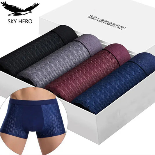 4pcs/Lot Culottes pour hommes Sous-vêtements pour hommes Pack Shorts Boxers Sous-vêtements Slip Homme Calzoncillos Bamboo Hole Large Size 5XL6XL7XL