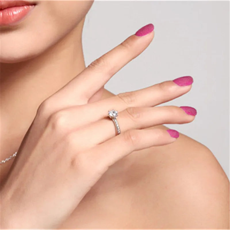 CC Bijoux Anneaux Pour Femmes Plaqué Argent Mariage Nuptial Zircone Rond Pierre Bague Bijoux Femme