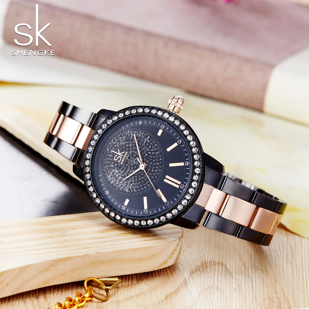 Shengke montre en or Rose femmes montres à Quartz haut pour femme marque cristal de luxe femme montre-bracelet SK fille horloge Relogio Feminino