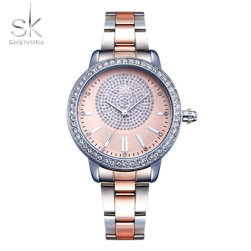 Shengke montre en or Rose femmes montres à Quartz haut pour femme marque cristal de luxe femme montre-bracelet SK fille horloge Relogio Feminino