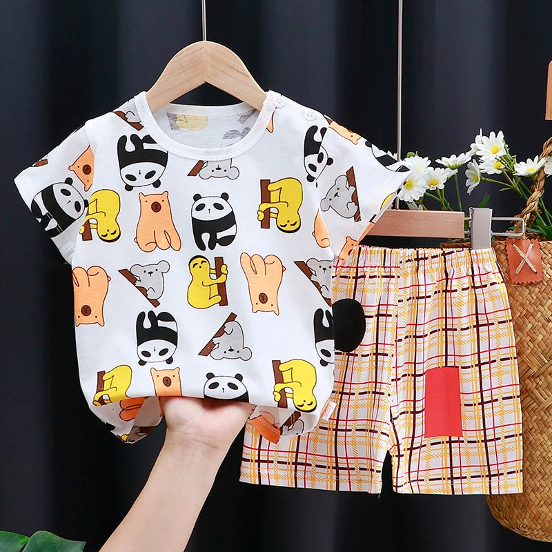 Ensemble de vêtements pour enfants T-shirt bébé garçon/fille + Shorts Vêtements d’été Coton Dessin animé Casual Garçons Survêtement Enfants Ensemble de vêtements pour bébé