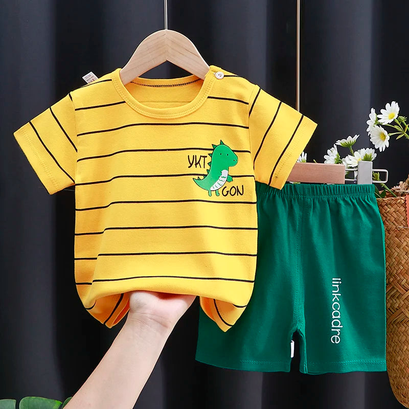 Ensemble de vêtements pour enfants T-shirt bébé garçon/fille + Shorts Vêtements d’été Coton Dessin animé Casual Garçons Survêtement Enfants Ensemble de vêtements pour bébé