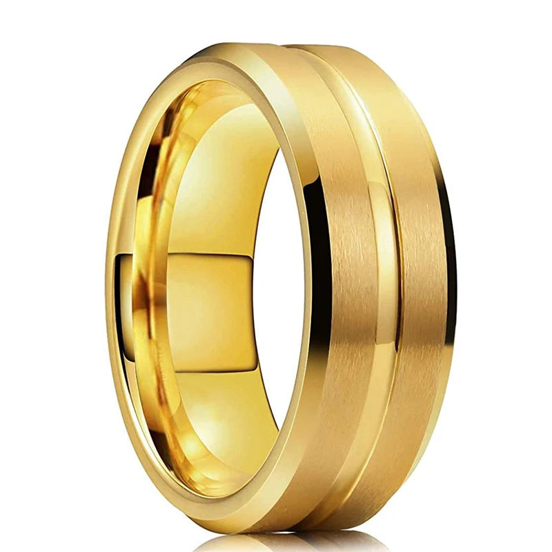 Mode 8mm Red Groove Edge Beveled Steel Stainless Steel Celtic Dragon Rings for Men Zircon Inlay Carbon Fiber Ring Men WeddingBand