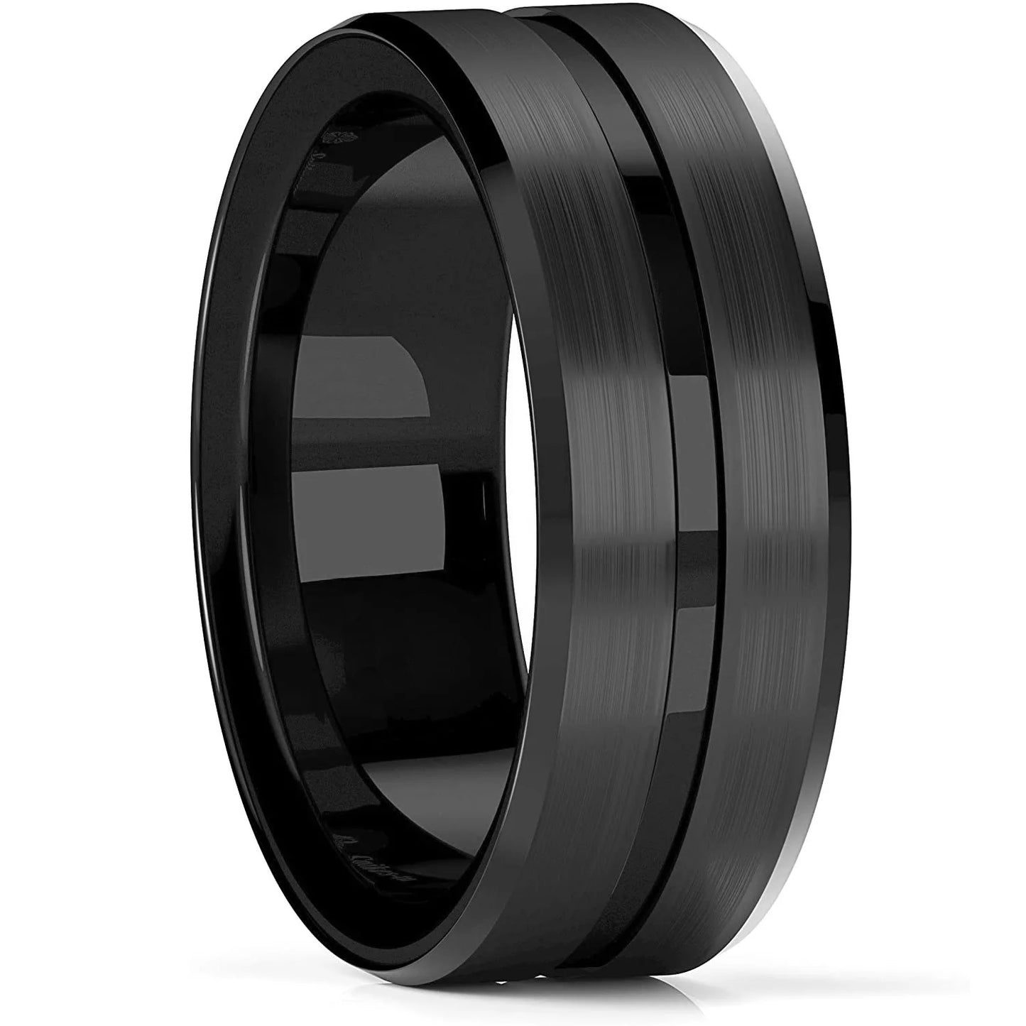 Mode 8mm Red Groove Edge Beveled Steel Stainless Steel Celtic Dragon Rings for Men Zircon Inlay Carbon Fiber Ring Men WeddingBand
