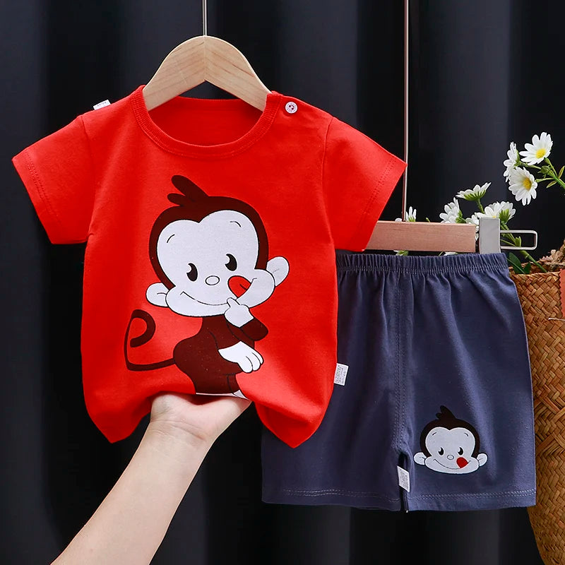 Ensemble de vêtements pour enfants T-shirt bébé garçon/fille + Shorts Vêtements d’été Coton Dessin animé Casual Garçons Survêtement Enfants Ensemble de vêtements pour bébé