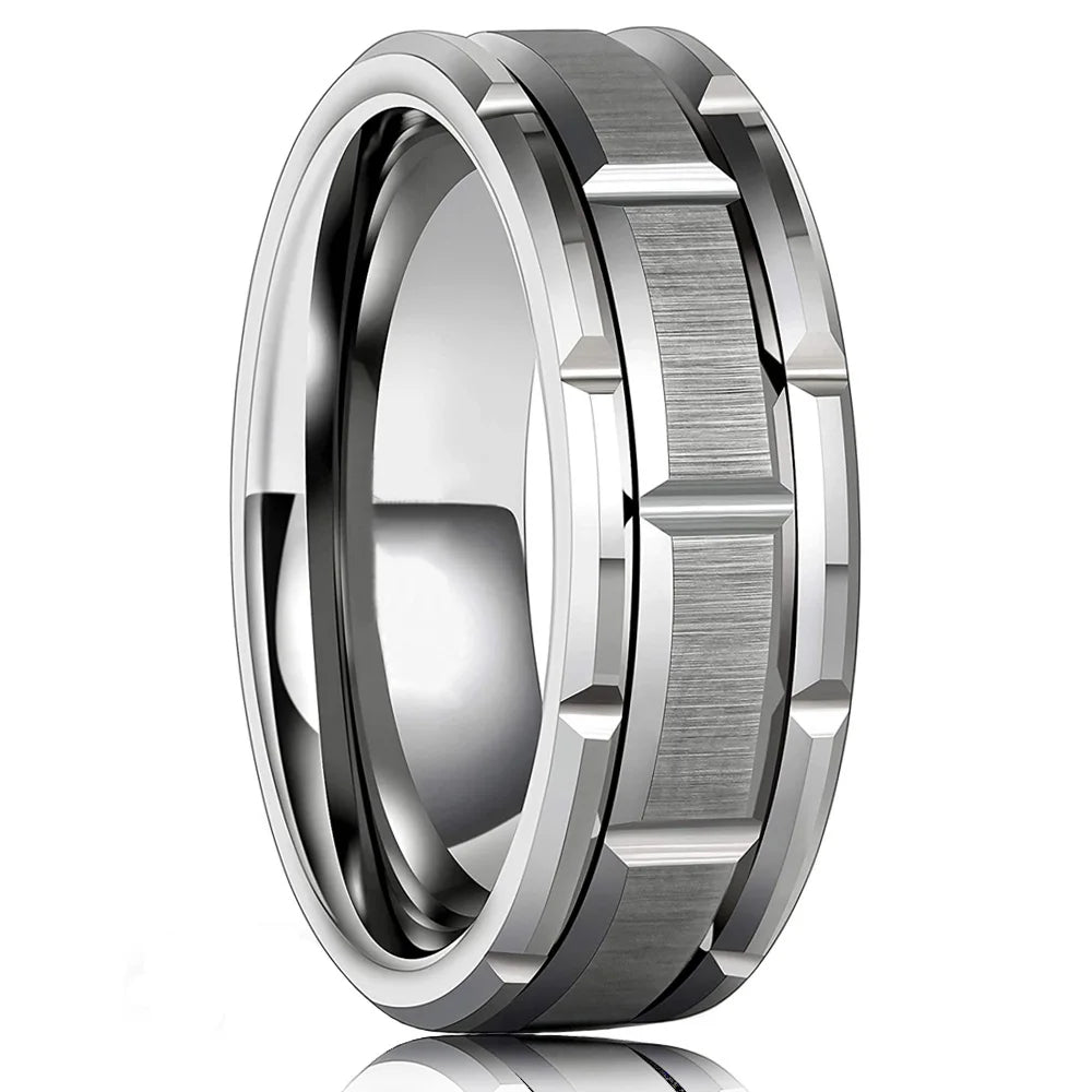 Mode 8mm Red Groove Edge Beveled Steel Stainless Steel Celtic Dragon Rings for Men Zircon Inlay Carbon Fiber Ring Men WeddingBand