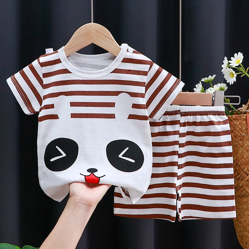 Ensemble de vêtements pour enfants T-shirt bébé garçon/fille + Shorts Vêtements d’été Coton Dessin animé Casual Garçons Survêtement Enfants Ensemble de vêtements pour bébé